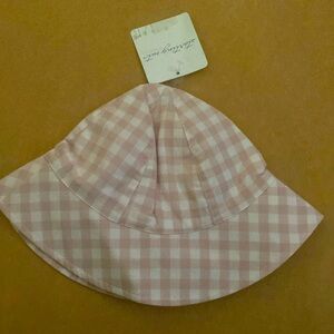Starting Out Baby Girl’s Hat, Gingham Print, One Size, Adjustable Strap NWT